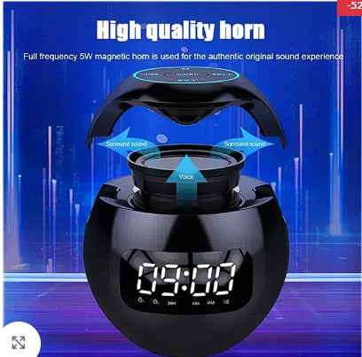 Smart Orb Bluetooth Speaker & LED Alarm Clock with FM Radio and Night Light – Wireless, Rechargeable, 3W Audio