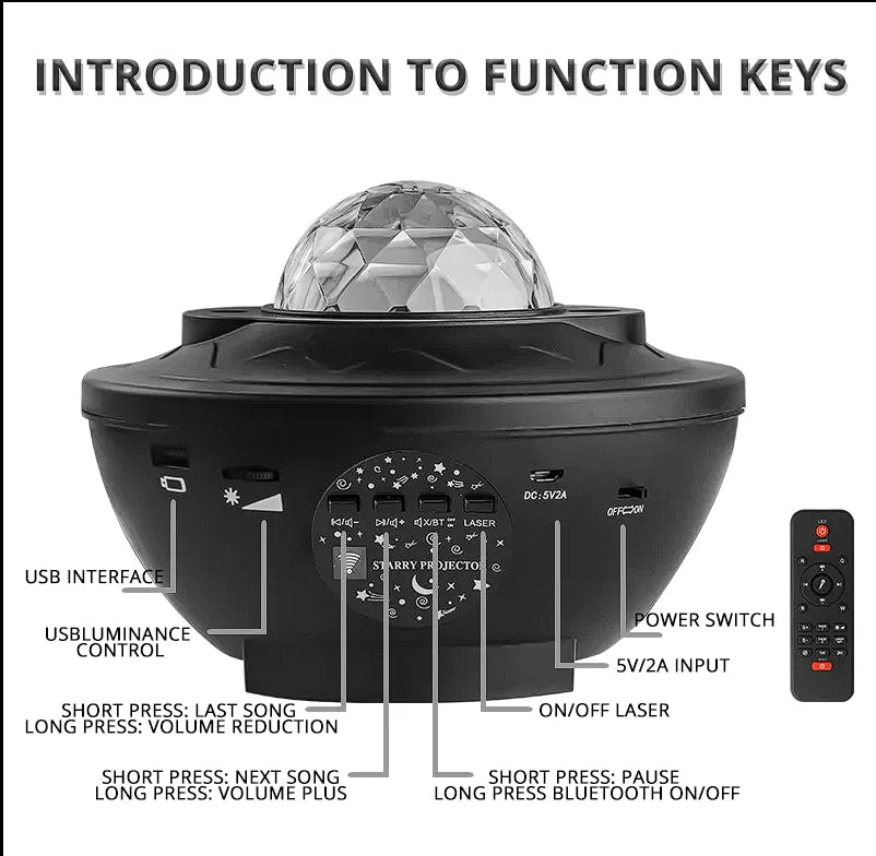 Bluetooth Galaxy Projector Night Light – Star & Ocean Wave Light, Music Sync, Remote Control, USB Powered