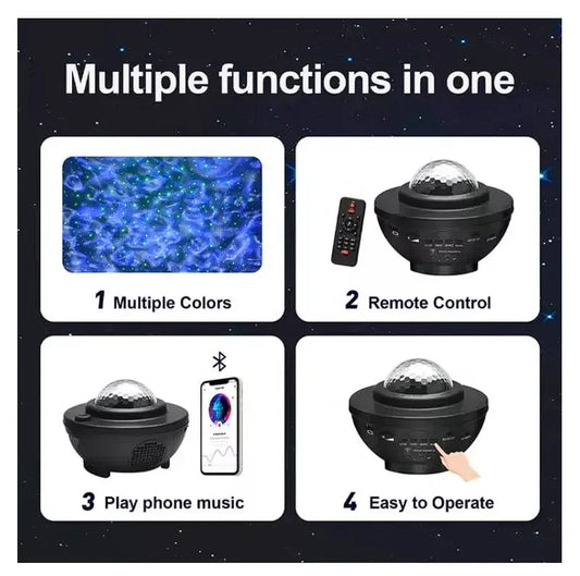 Bluetooth Galaxy Projector Night Light – Star & Ocean Wave Light, Music Sync, Remote Control, USB Powered