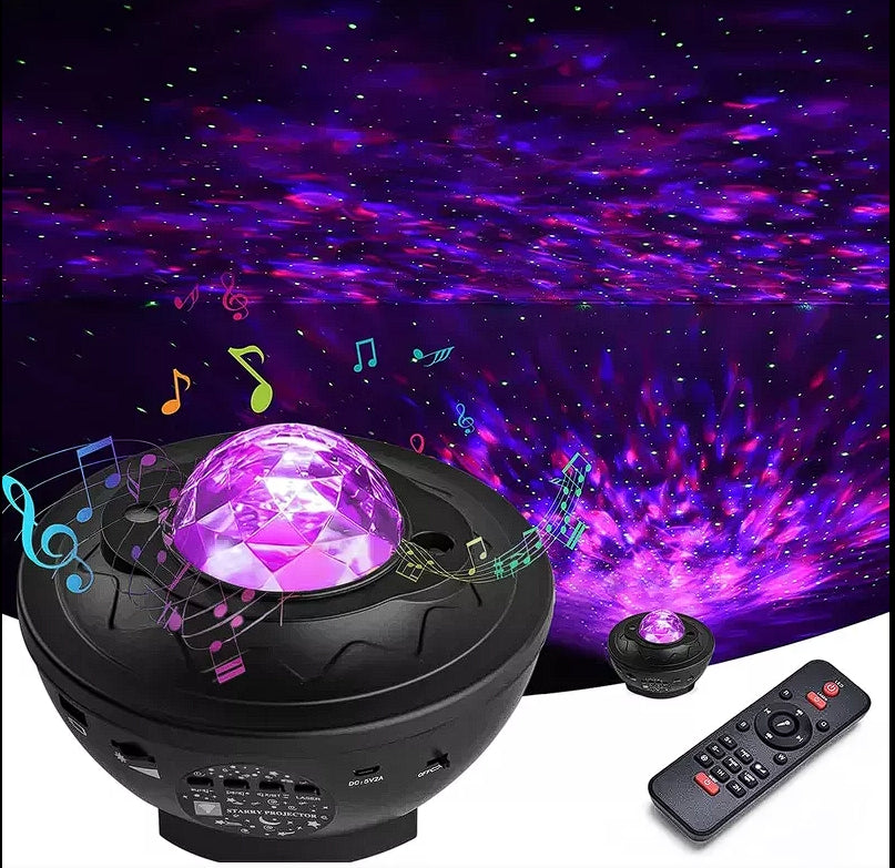 Bluetooth Galaxy Projector Night Light – Star & Ocean Wave Light, Music Sync, Remote Control, USB Powered