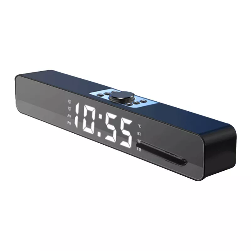 Slim Bluetooth Multimedia Speaker with Digital Clock, FM Radio, TF/AUX – Rechargeable Battery Powered