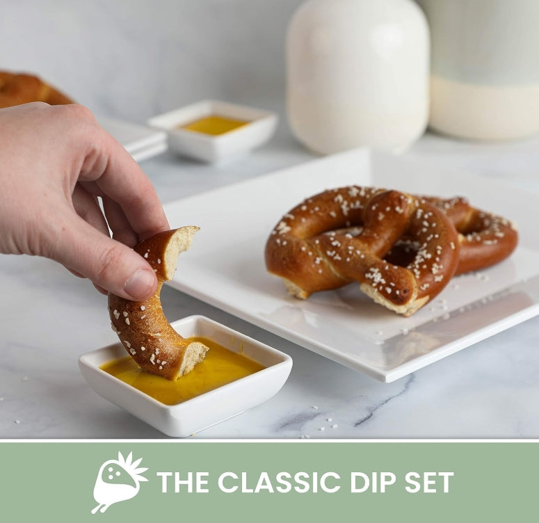 [4 Pack 10" x 10" White Square Melamine Plates, Unbreakable Elegant Dinnerware Set With Sauce Dish