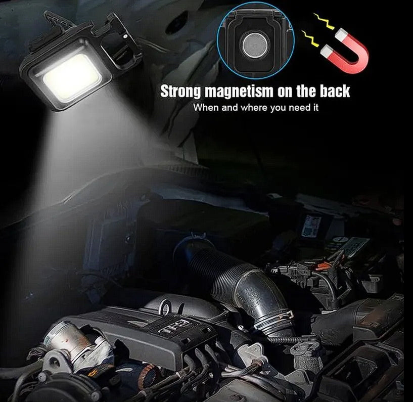 Portable COB LED Work Light with Magnet, Bottle Opener & USB-C Charging – Multifunction Outdoor Floodlight