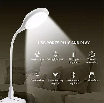 Smart USB Voice-Controlled Reading Lamp – Flexible Gooseneck, 3 Light Modes, Plug & Play